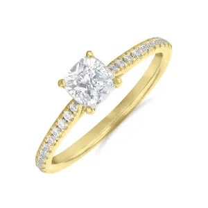 0.25ct Ophelia Shoulder Set Cushion Cut Diamond Solitaire Engagement Ring | 18ct Yellow Gold