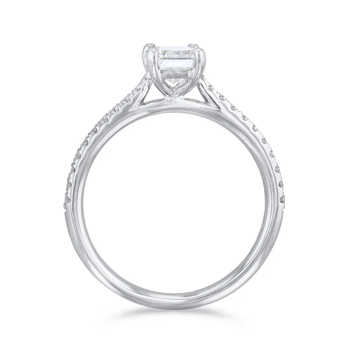0.25ct Ophelia Shoulder Set Emerald Cut Diamond Solitaire Engagement Ring | 18ct White Gold