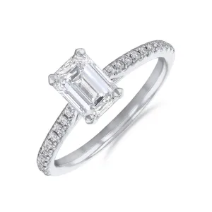 0.25ct Ophelia Shoulder Set Emerald Cut Diamond Solitaire Engagement Ring | 18ct White Gold