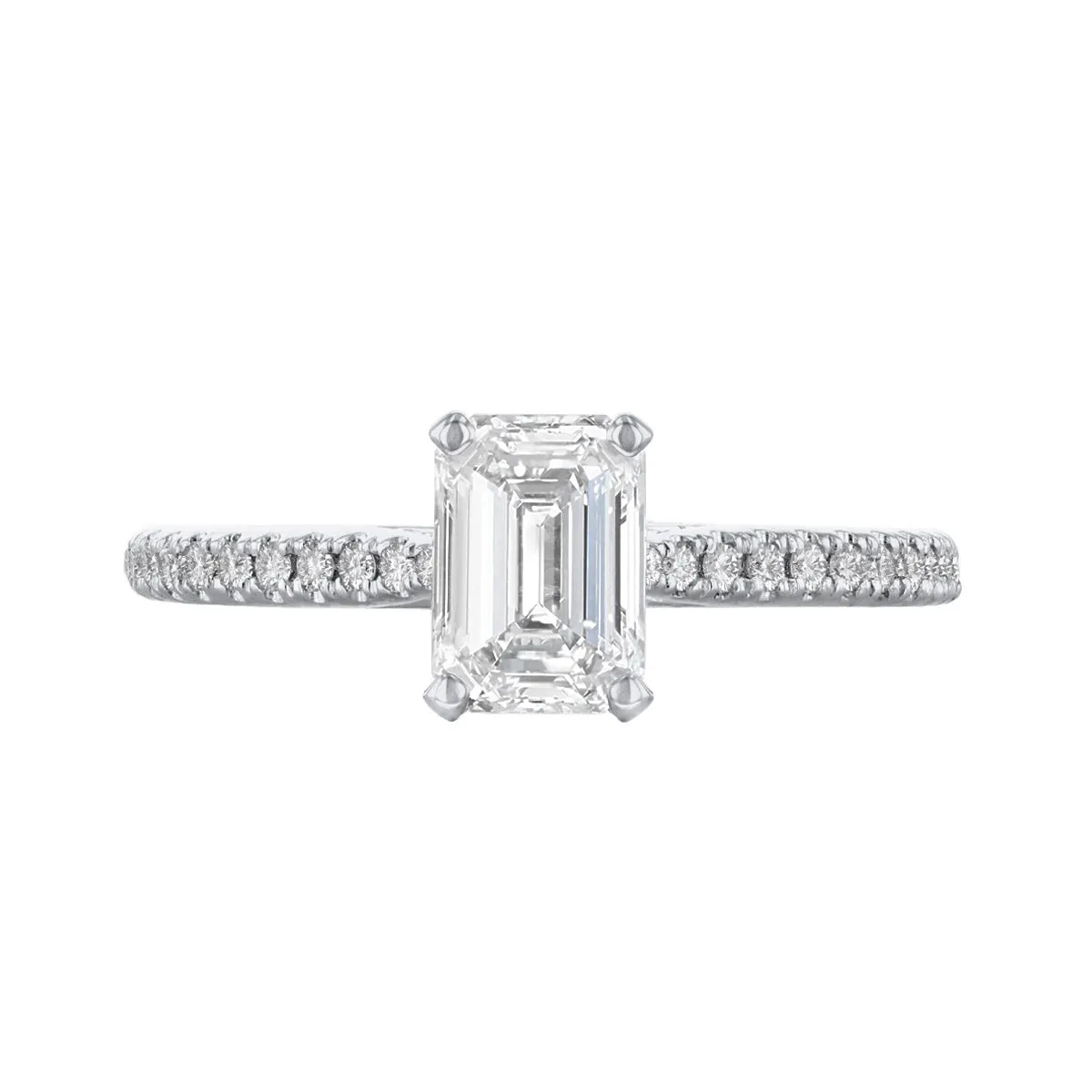 0.25ct Ophelia Shoulder Set Emerald Cut Diamond Solitaire Engagement Ring | 18ct White Gold