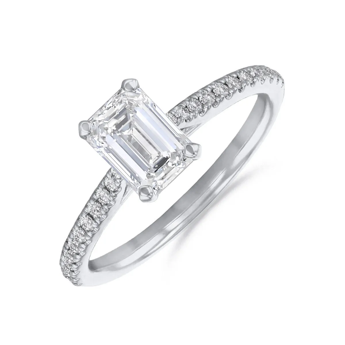 0.25ct Ophelia Shoulder Set Emerald Cut Diamond Solitaire Engagement Ring | 18ct White Gold