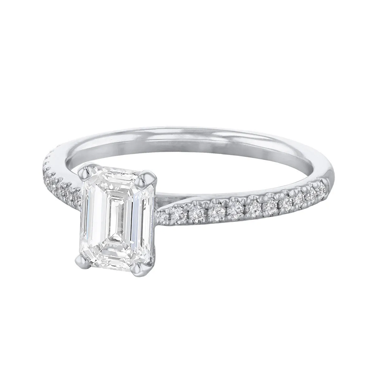 0.25ct Ophelia Shoulder Set Emerald Cut Diamond Solitaire Engagement Ring | 18ct White Gold