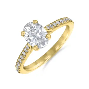 0.25ct Ophelia Shoulder Set Oval Cut Diamond Solitaire Engagement Ring | 18ct Yellow Gold