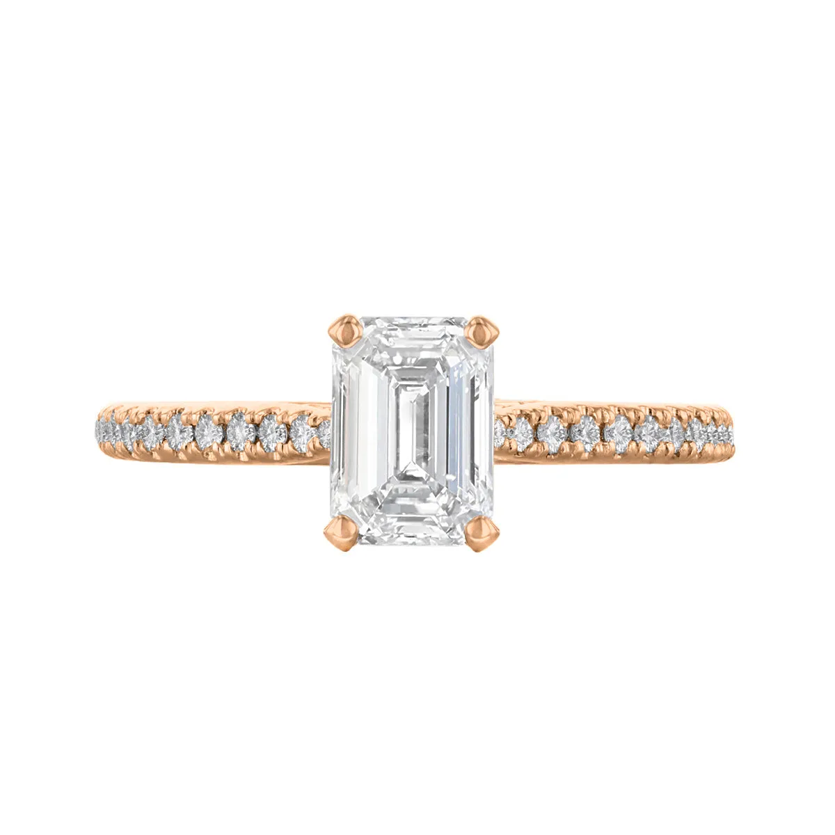 0.35ct Ophelia Shoulder Set Emerald Cut Diamond Solitaire Engagement Ring | 18ct Rose Gold