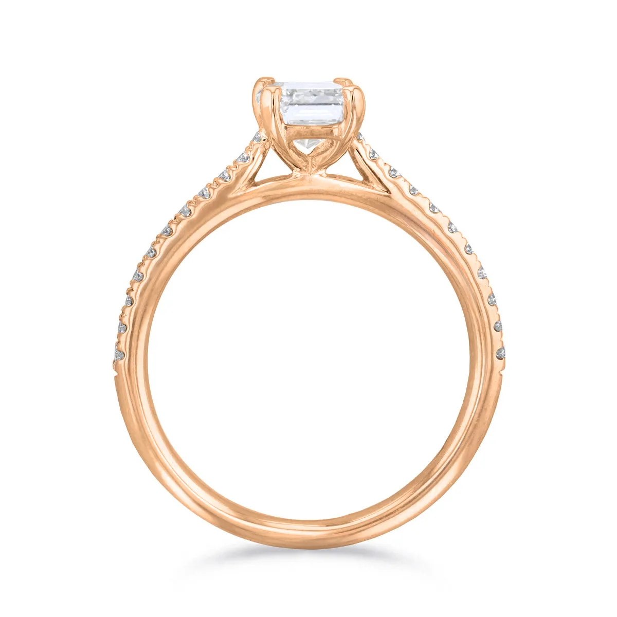 0.35ct Ophelia Shoulder Set Emerald Cut Diamond Solitaire Engagement Ring | 18ct Rose Gold