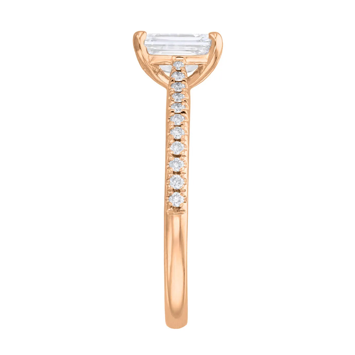 0.35ct Ophelia Shoulder Set Emerald Cut Diamond Solitaire Engagement Ring | 18ct Rose Gold
