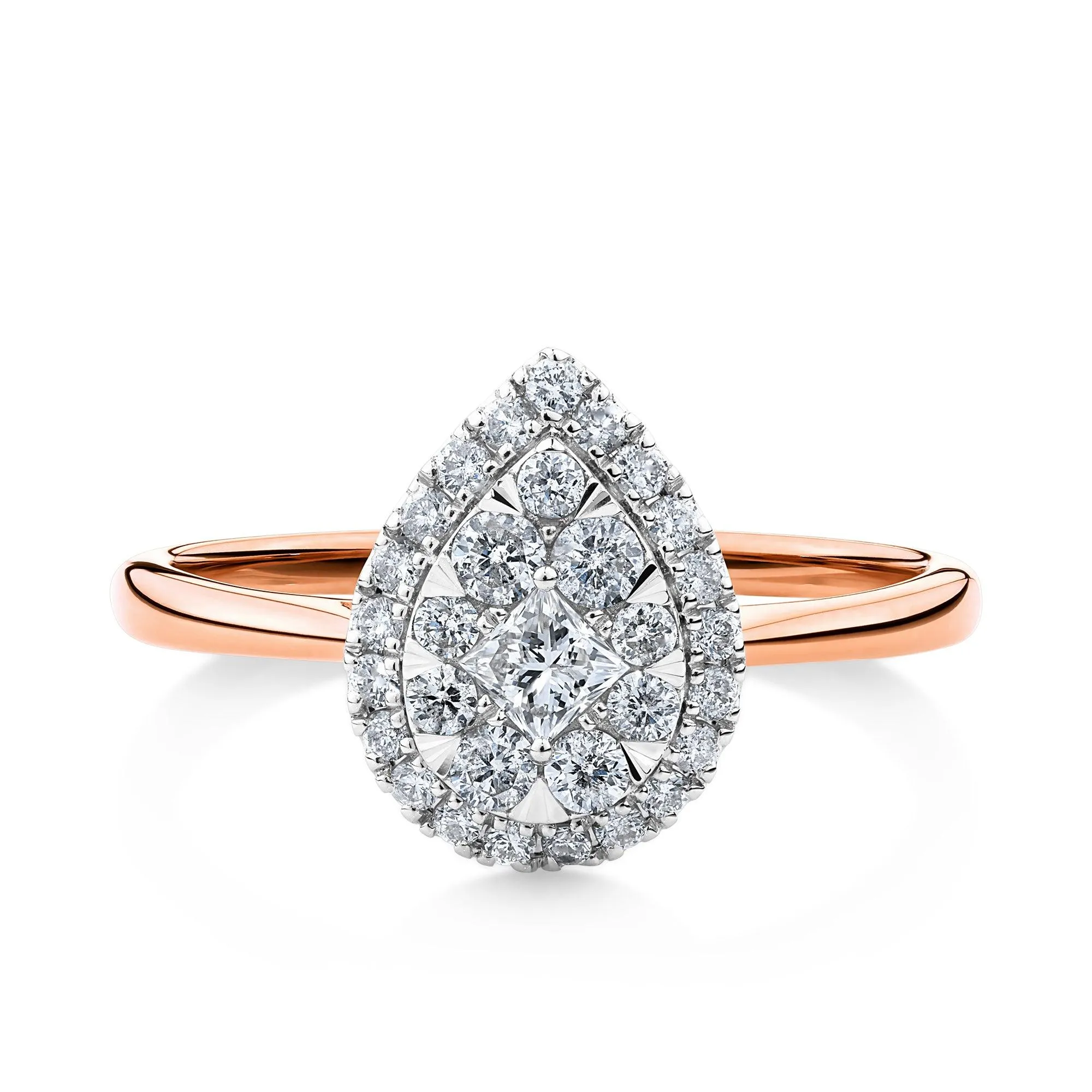 0.50ct TW Diamond Pear Halo Engagement Ring in 9ct Rose and White Gold
