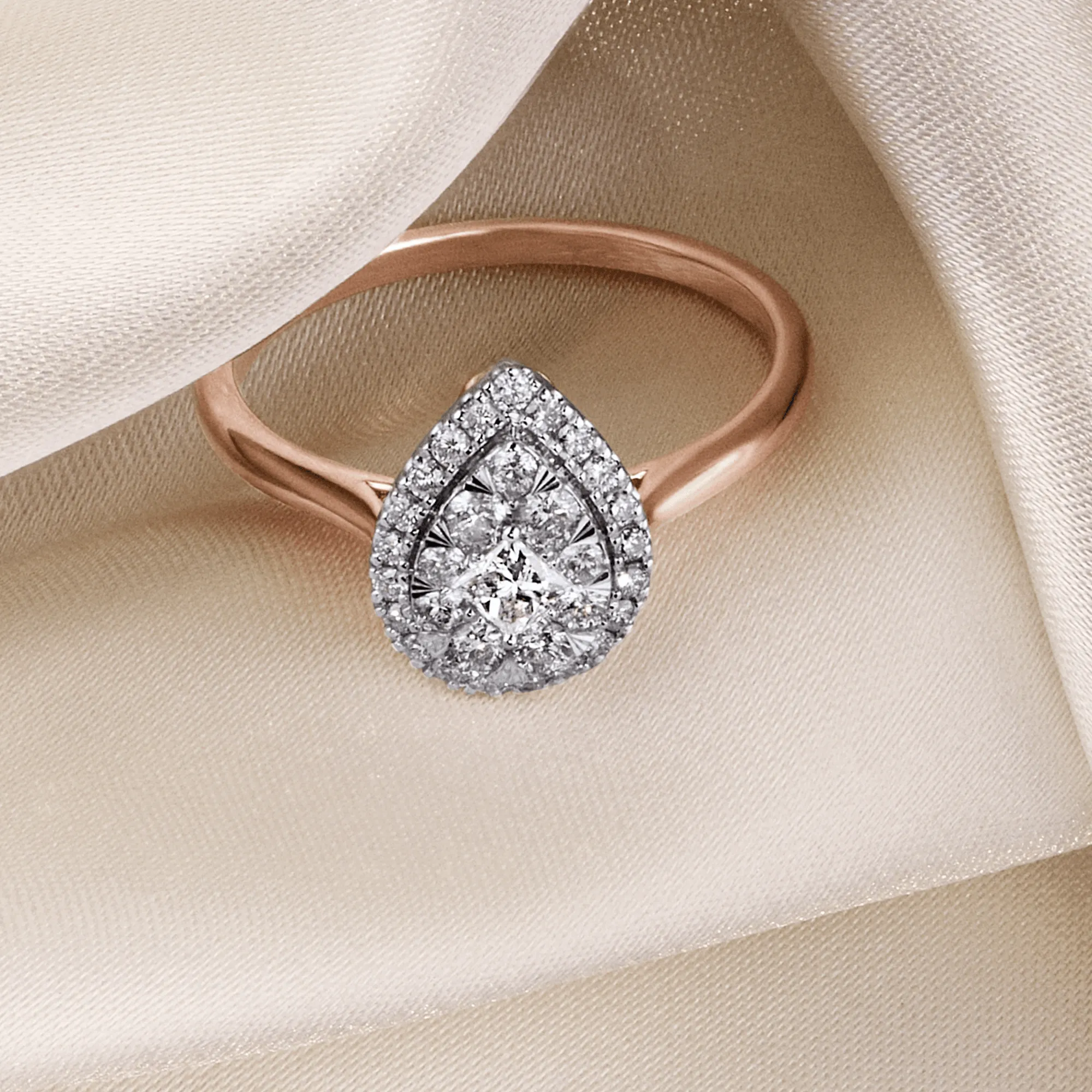 0.50ct TW Diamond Pear Halo Engagement Ring in 9ct Rose and White Gold