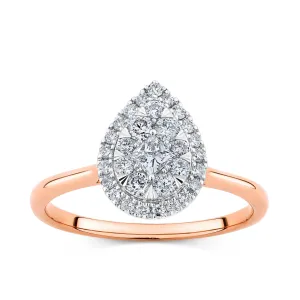 0.50ct TW Diamond Pear Halo Engagement Ring in 9ct Rose and White Gold