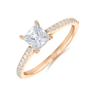 0.75ct Ophelia Shoulder Set Princess Cut Diamond Solitaire Engagement Ring | 18ct Rose Gold
