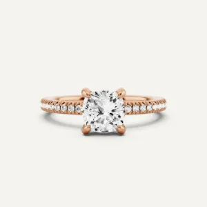 1 1/4 ctw Cushion Diamond Pave Set Side Stone Engagement Ring