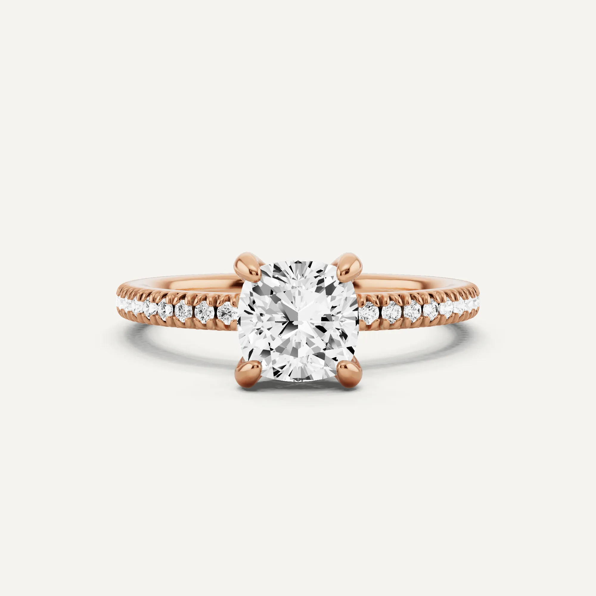 1 1/4 ctw Cushion Diamond Pave Set Side Stone Engagement Ring