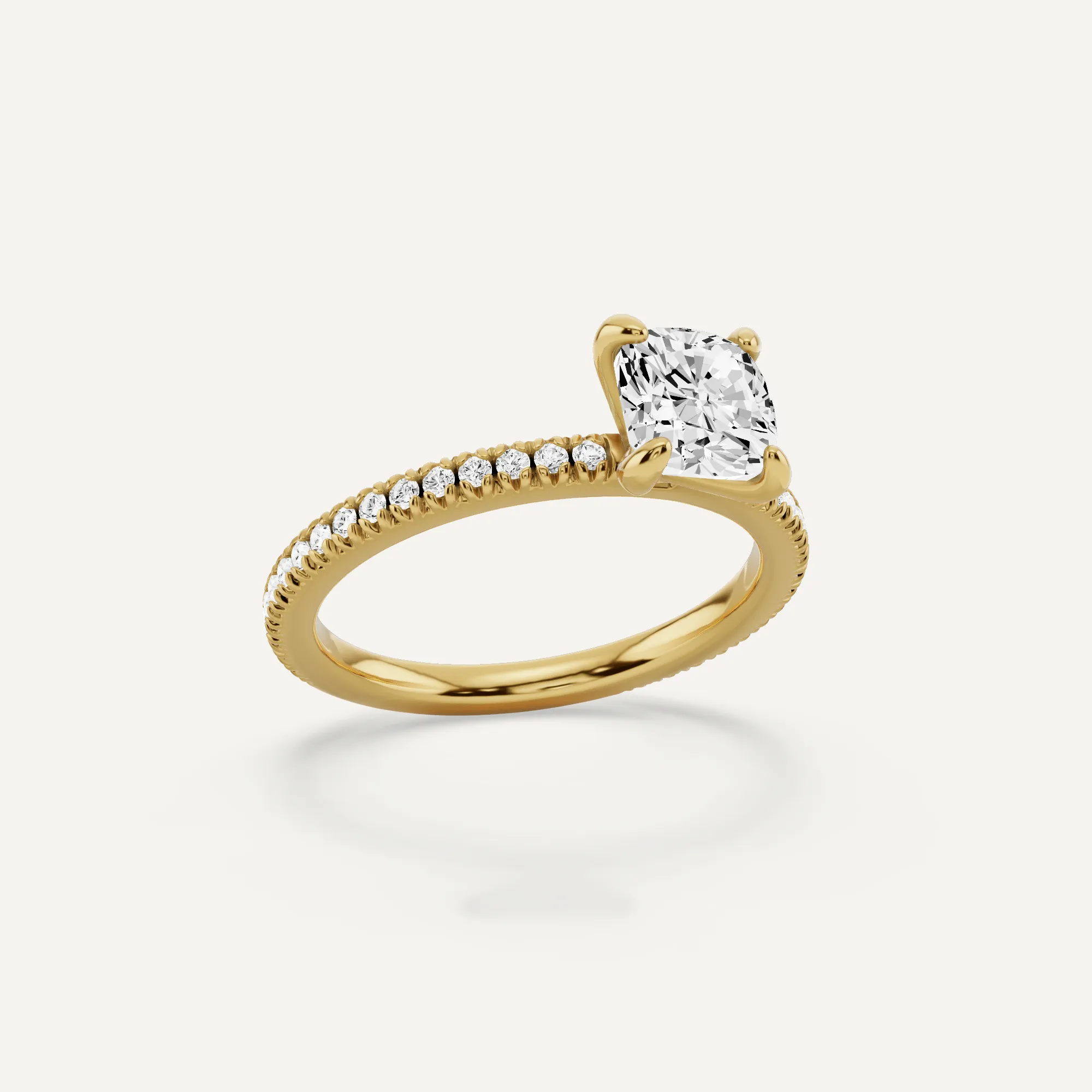1 1/4 ctw Cushion Diamond Pave Set Side Stone Engagement Ring