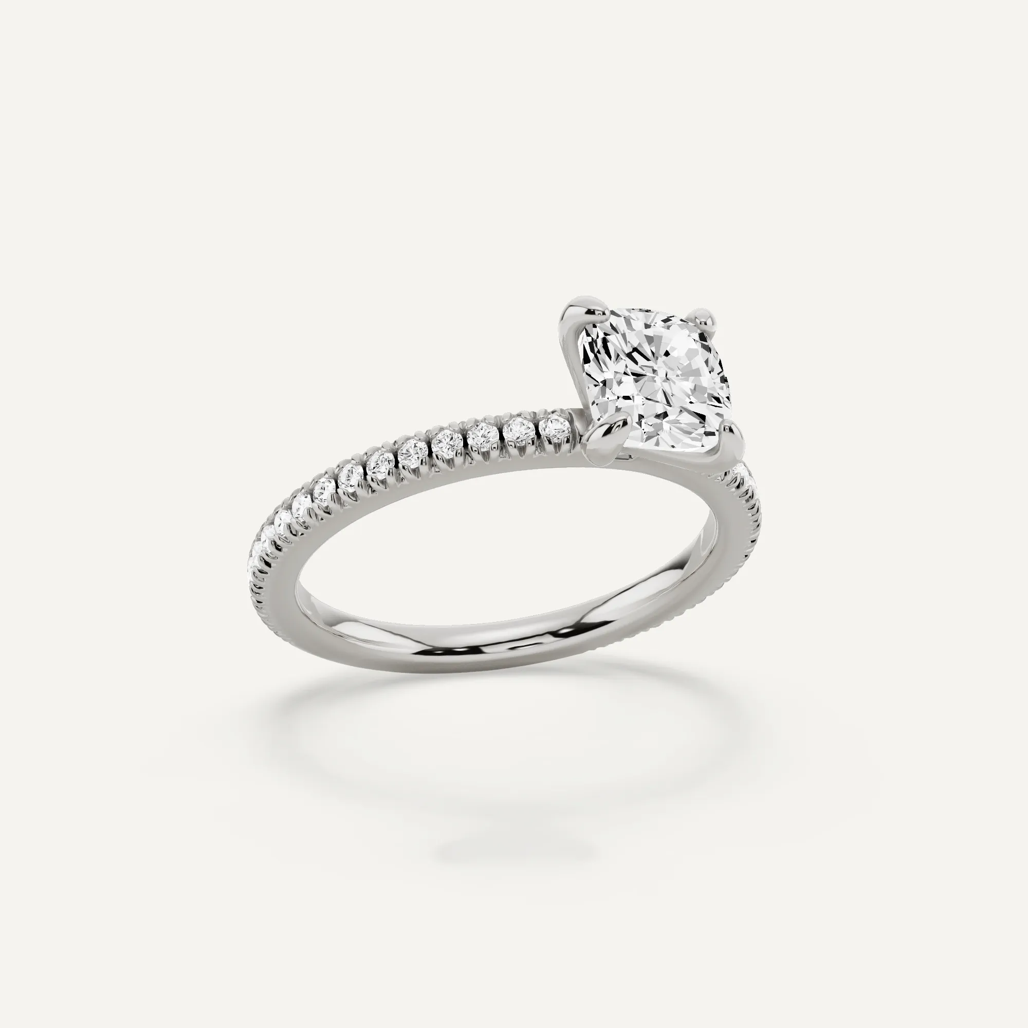 1 1/4 ctw Cushion Diamond Pave Set Side Stone Engagement Ring