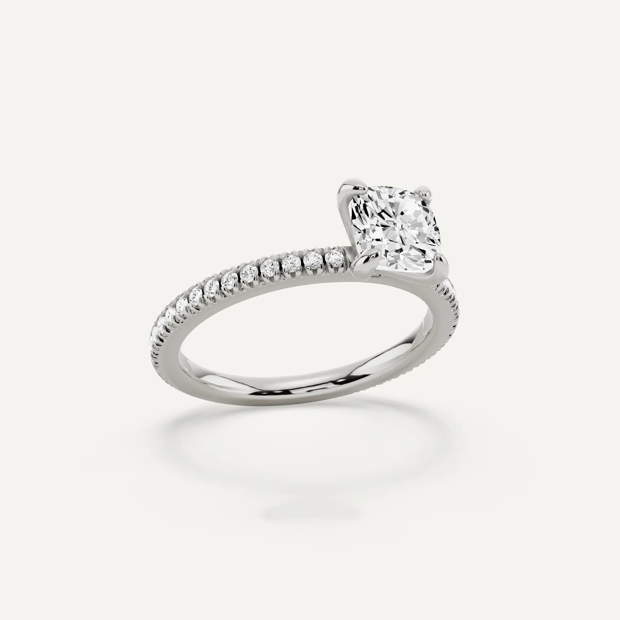 1 1/4 ctw Cushion Diamond Pave Set Side Stone Engagement Ring
