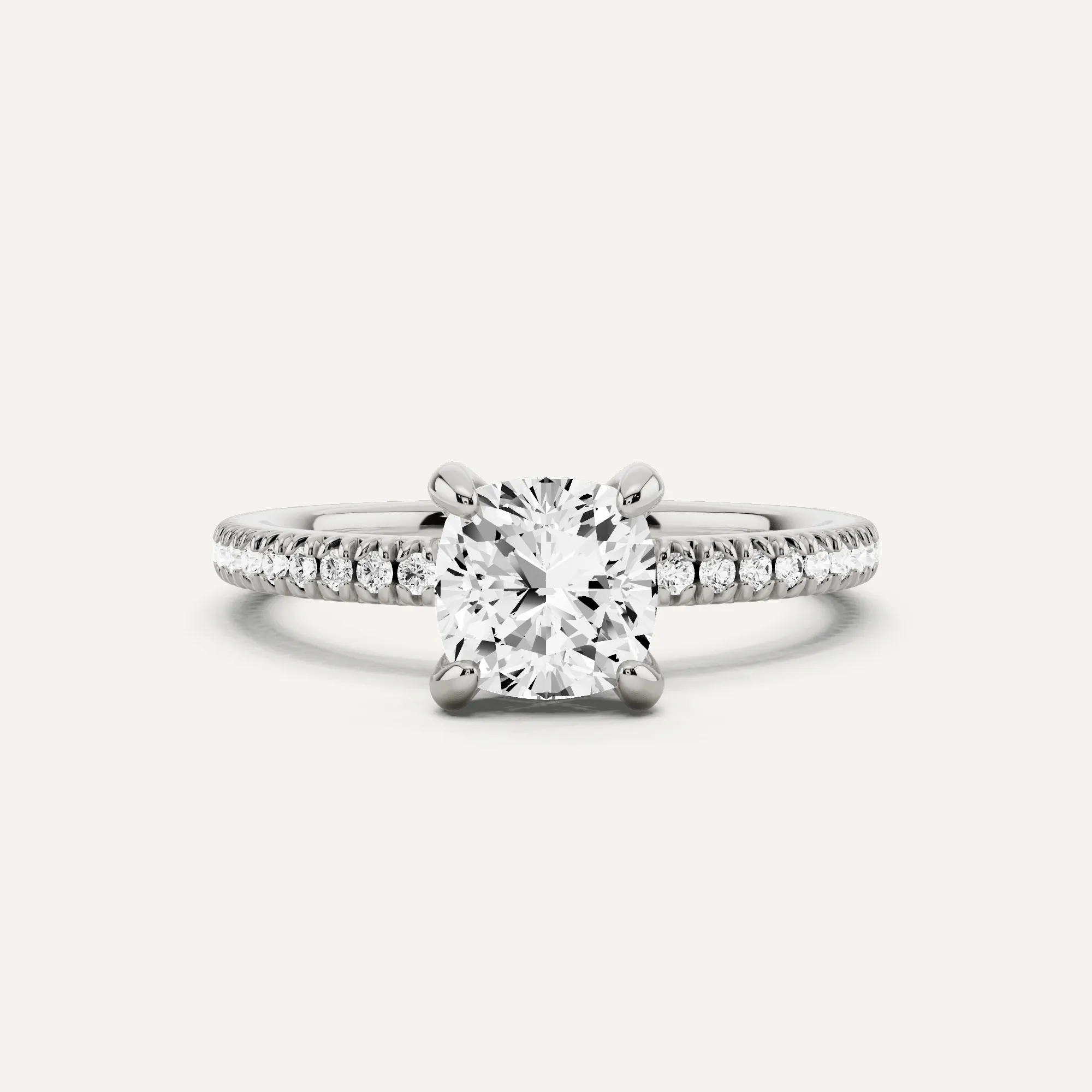 1 1/4 ctw Cushion Diamond Pave Set Side Stone Engagement Ring