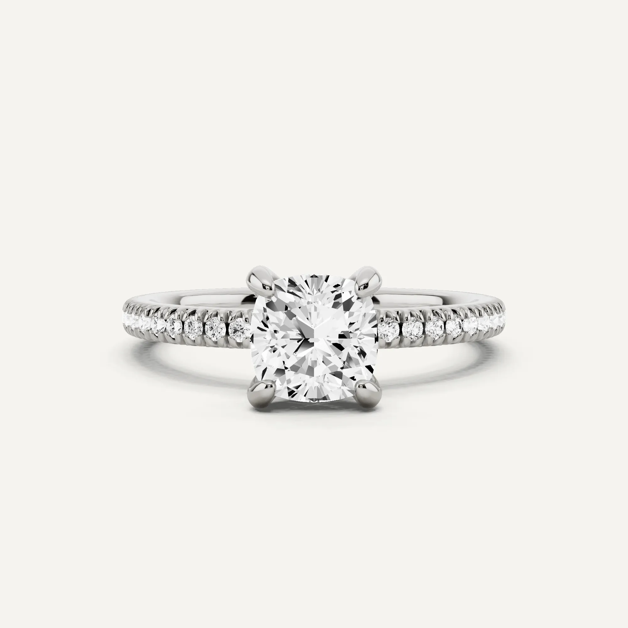 1 1/4 ctw Cushion Diamond Pave Set Side Stone Engagement Ring