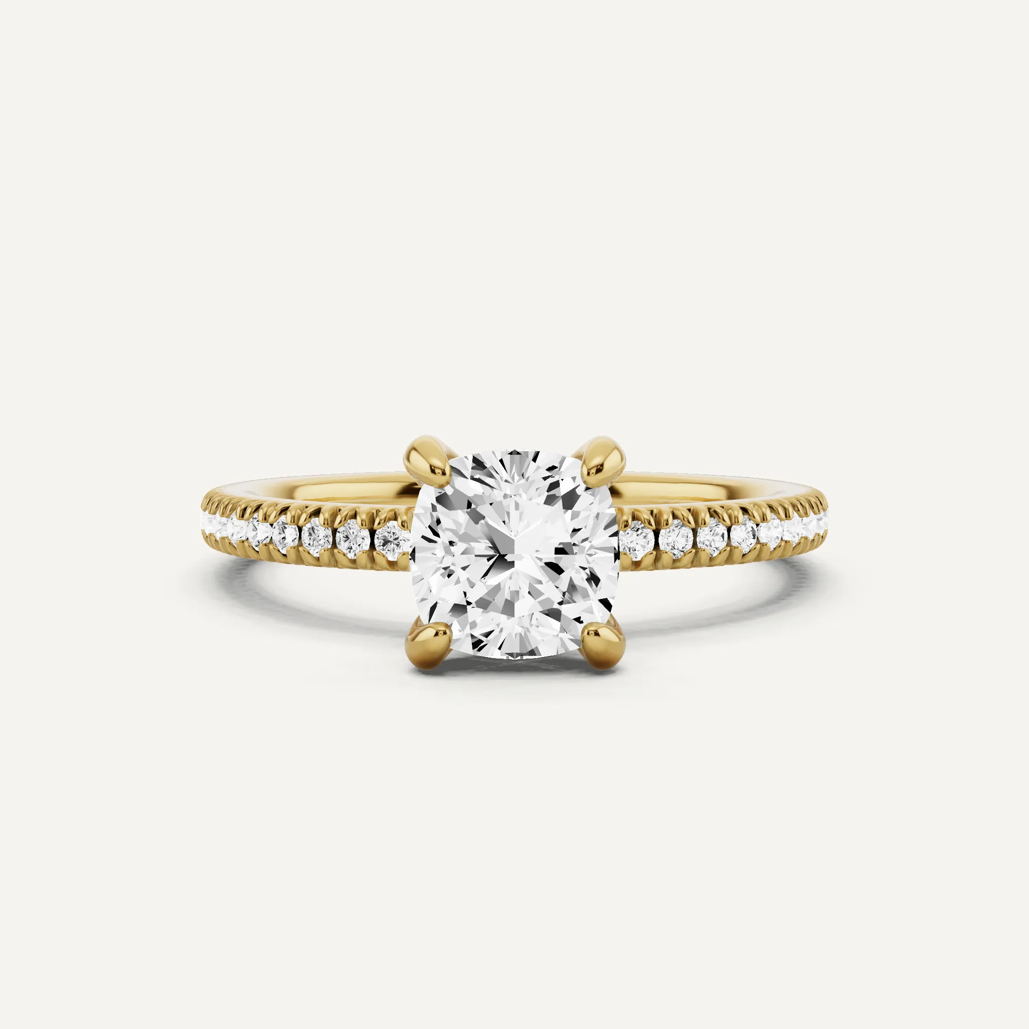 1 1/4 ctw Cushion Diamond Pave Set Side Stone Engagement Ring