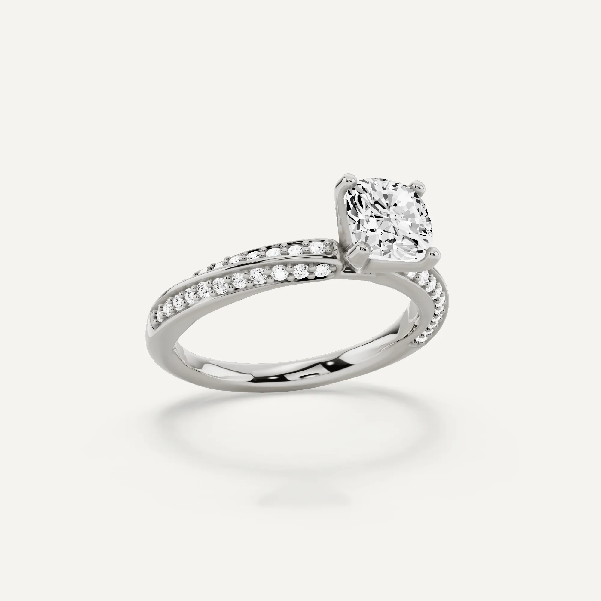 1 1/4 ctw Cushion Diamond Spiral Twist Side Stone Engagement Ring