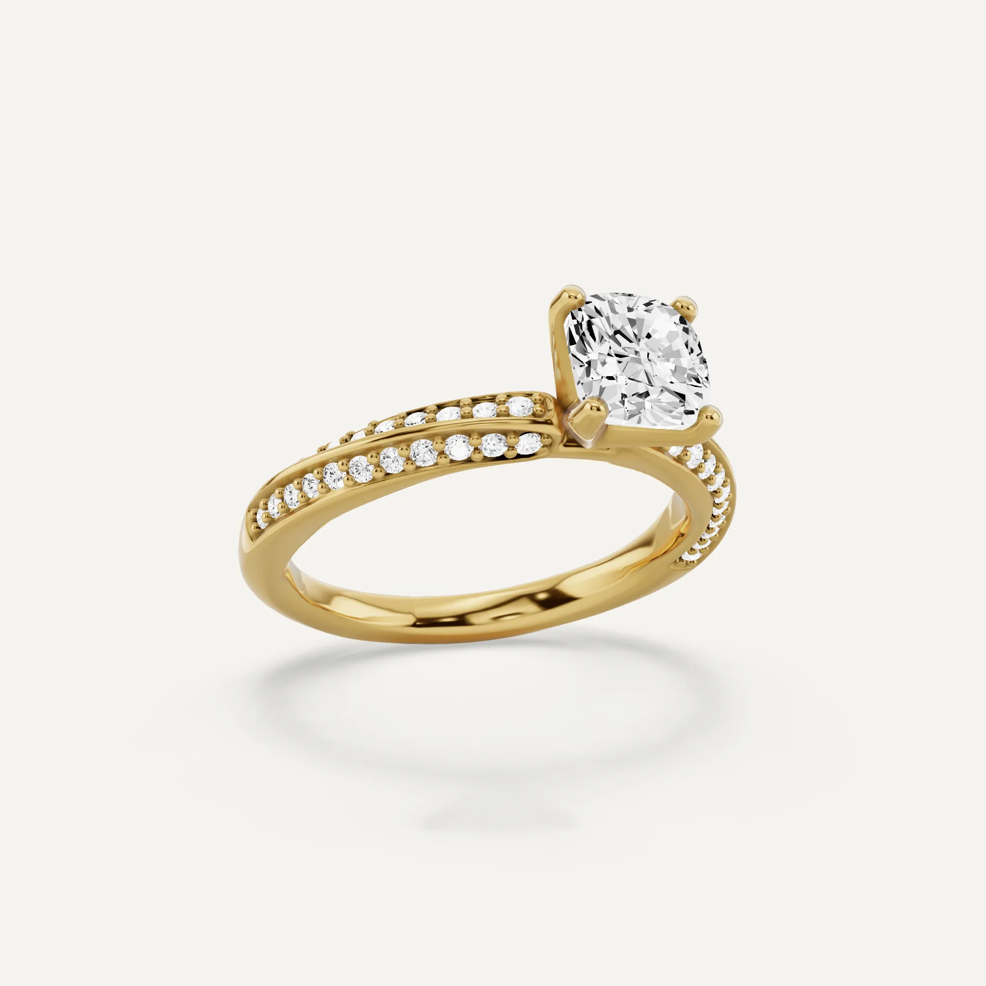 1 1/4 ctw Cushion Diamond Spiral Twist Side Stone Engagement Ring