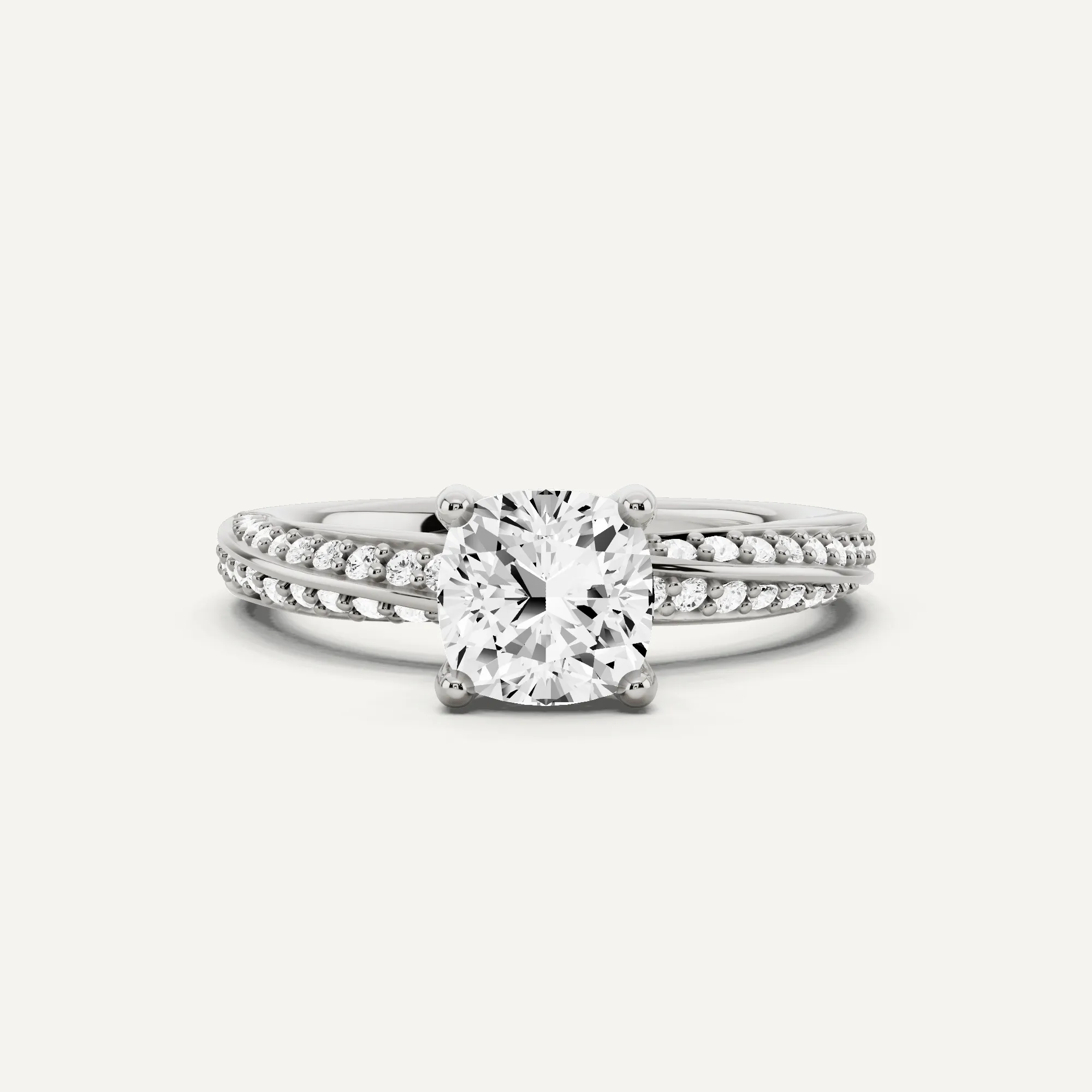 1 1/4 ctw Cushion Diamond Spiral Twist Side Stone Engagement Ring
