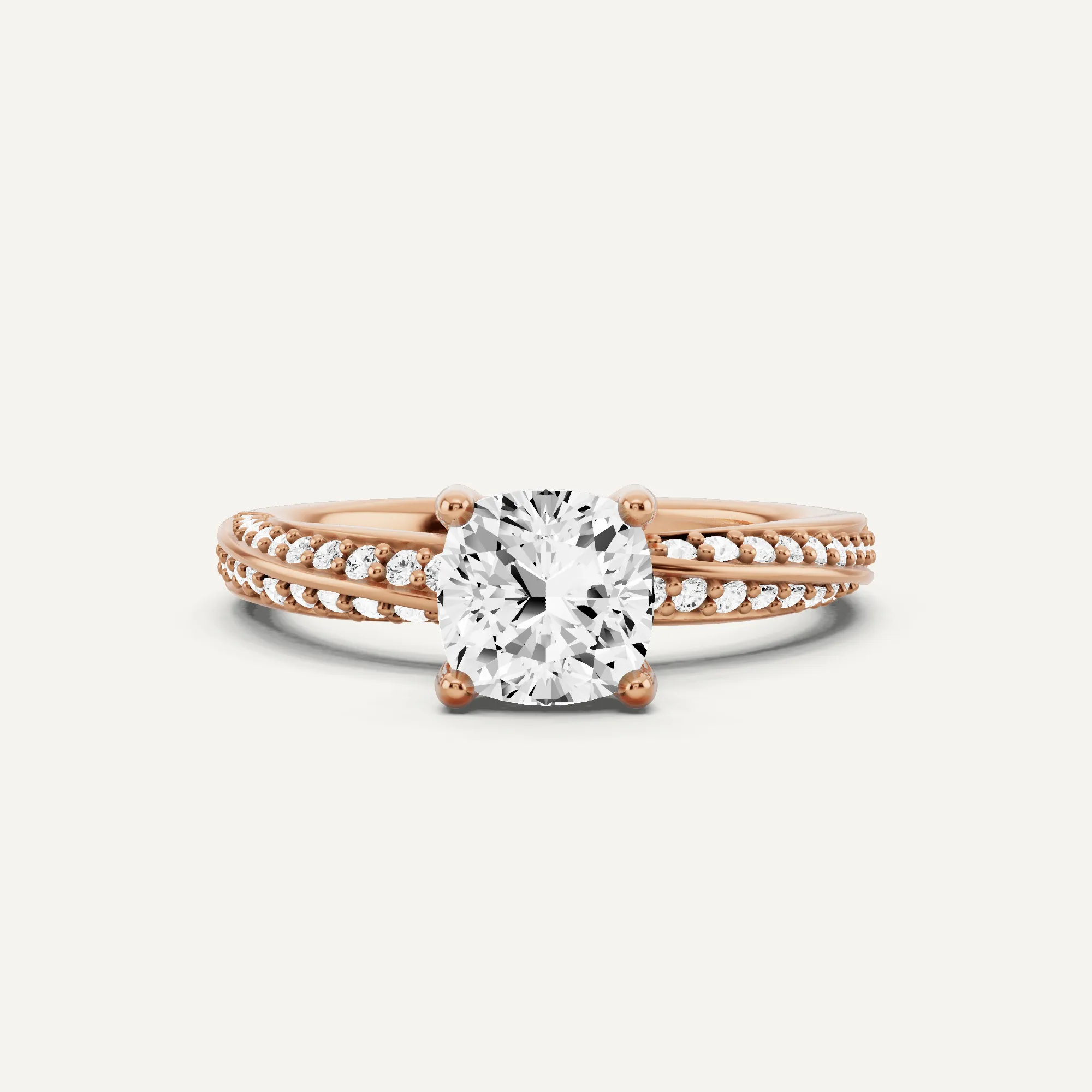 1 1/4 ctw Cushion Diamond Spiral Twist Side Stone Engagement Ring