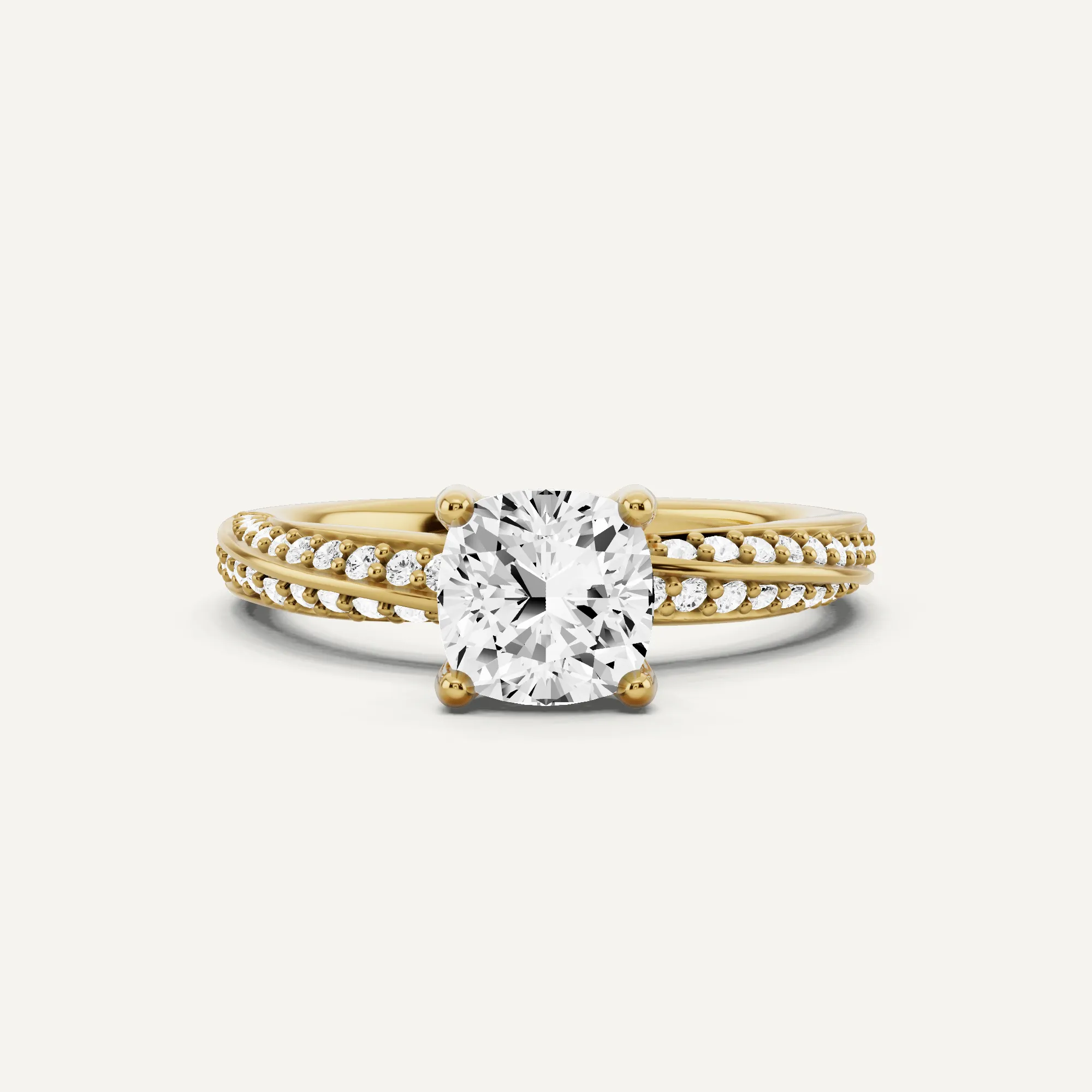 1 1/4 ctw Cushion Diamond Spiral Twist Side Stone Engagement Ring