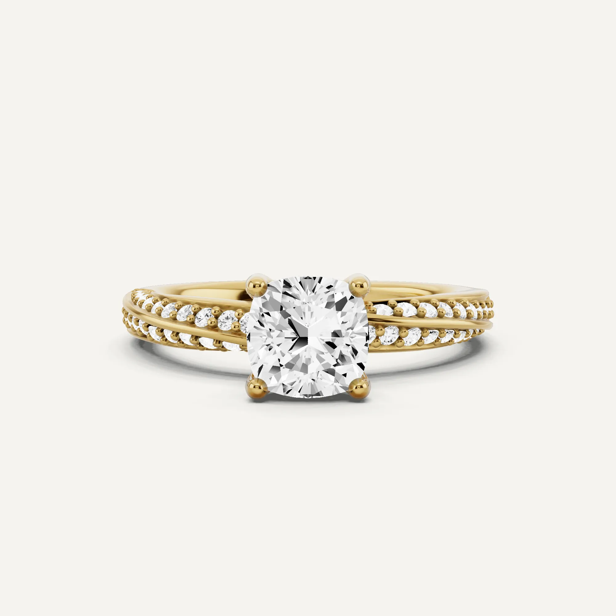 1 1/4 ctw Cushion Diamond Spiral Twist Side Stone Engagement Ring