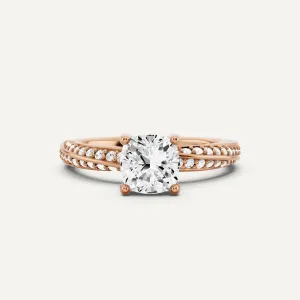 1 1/4 ctw Cushion Diamond Spiral Twist Side Stone Engagement Ring