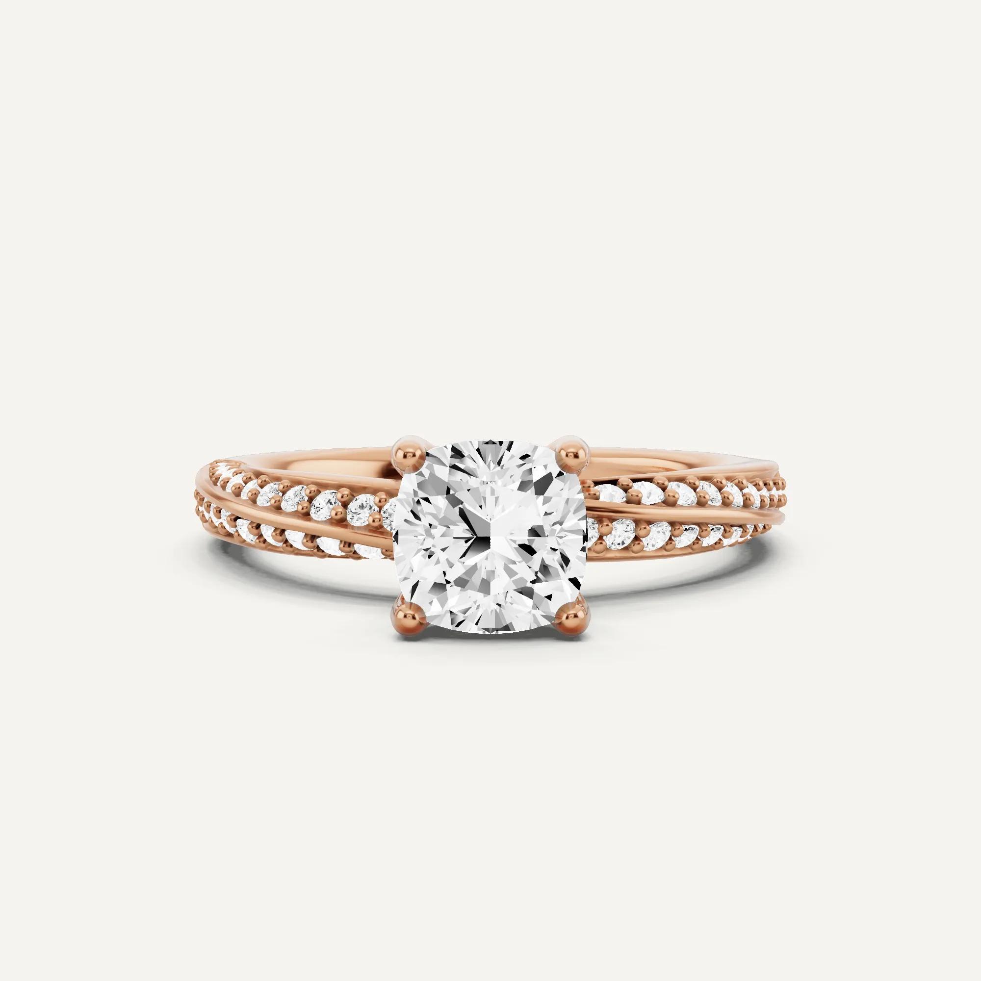 1 1/4 ctw Cushion Diamond Spiral Twist Side Stone Engagement Ring