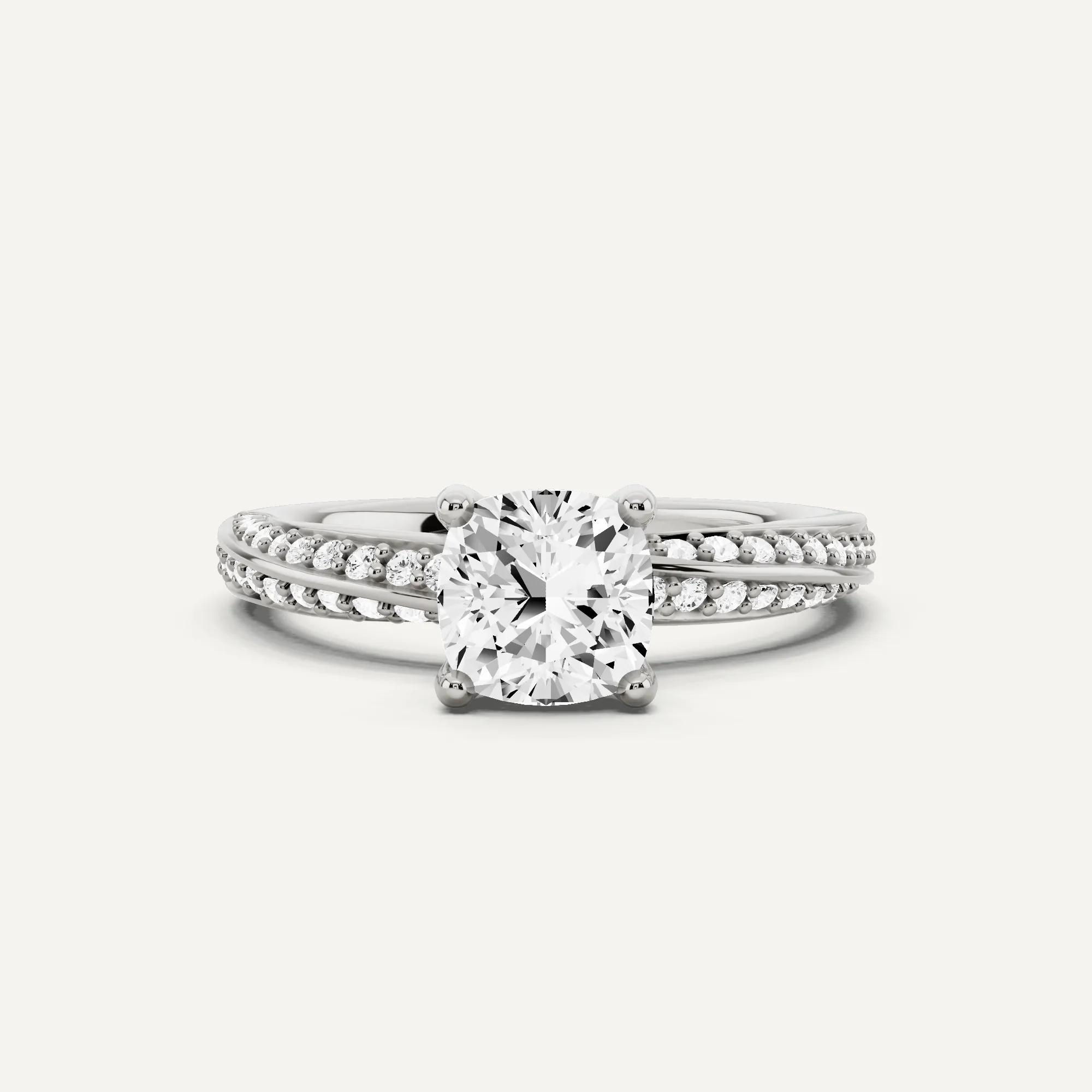 1 1/4 ctw Cushion Diamond Spiral Twist Side Stone Engagement Ring
