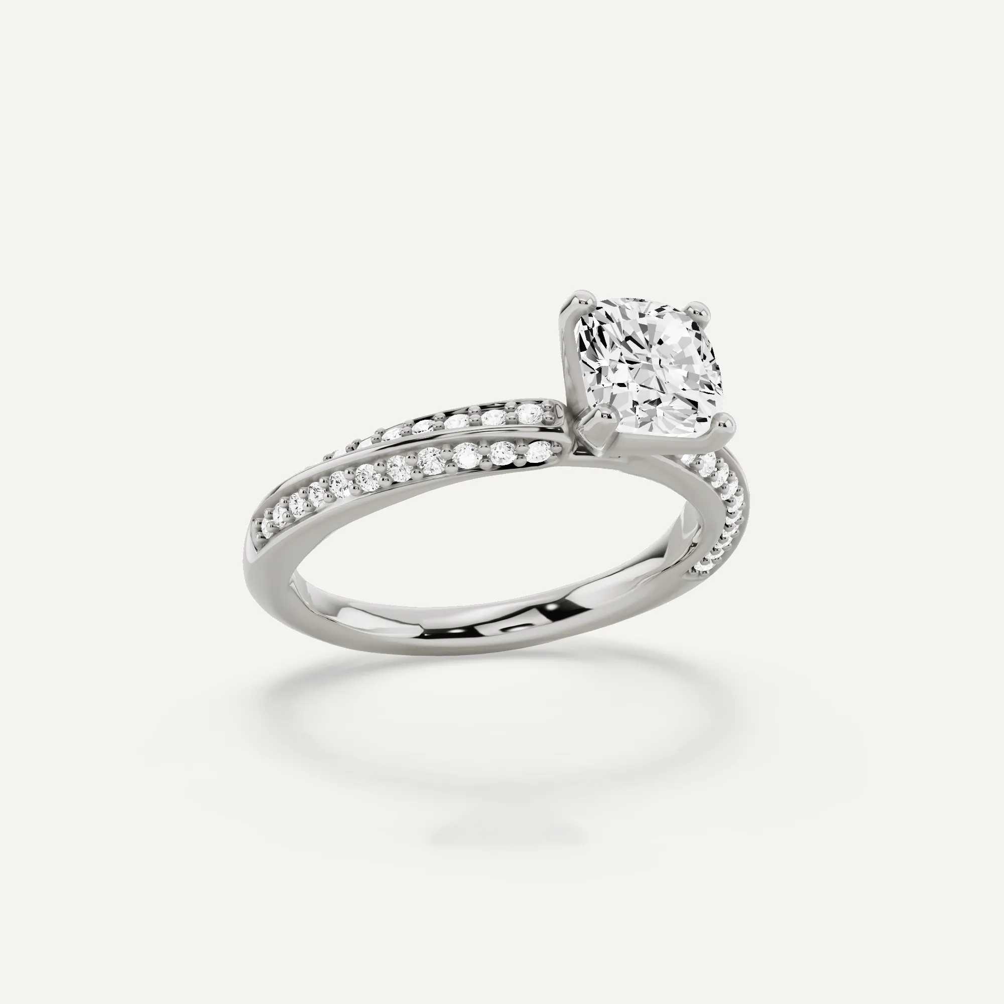 1 1/4 ctw Cushion Diamond Spiral Twist Side Stone Engagement Ring