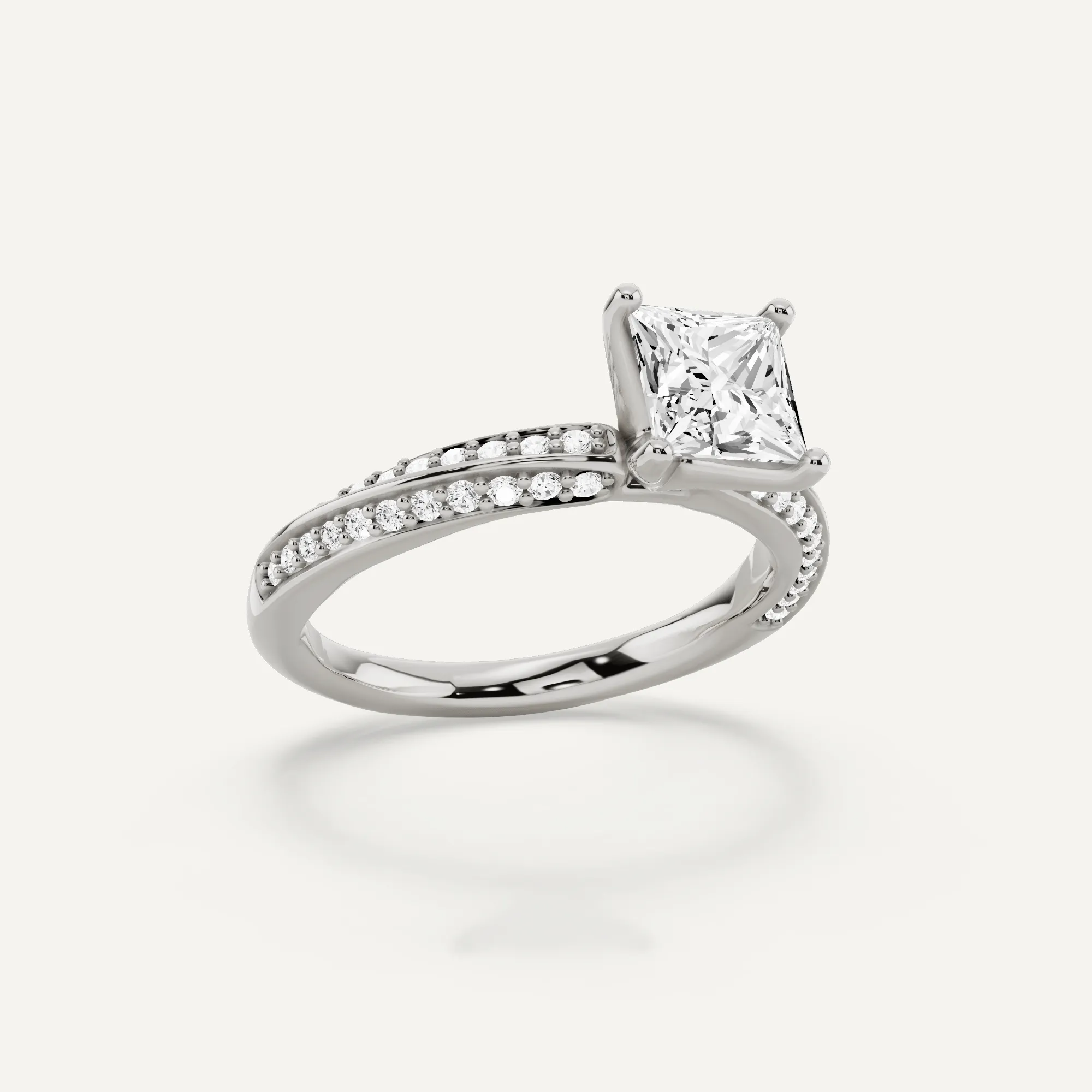 1 1/4 ctw Princess Diamond Spiral Twist Side Stone Engagement Ring