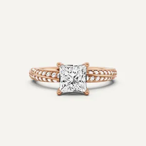 1 1/4 ctw Princess Diamond Spiral Twist Side Stone Engagement Ring