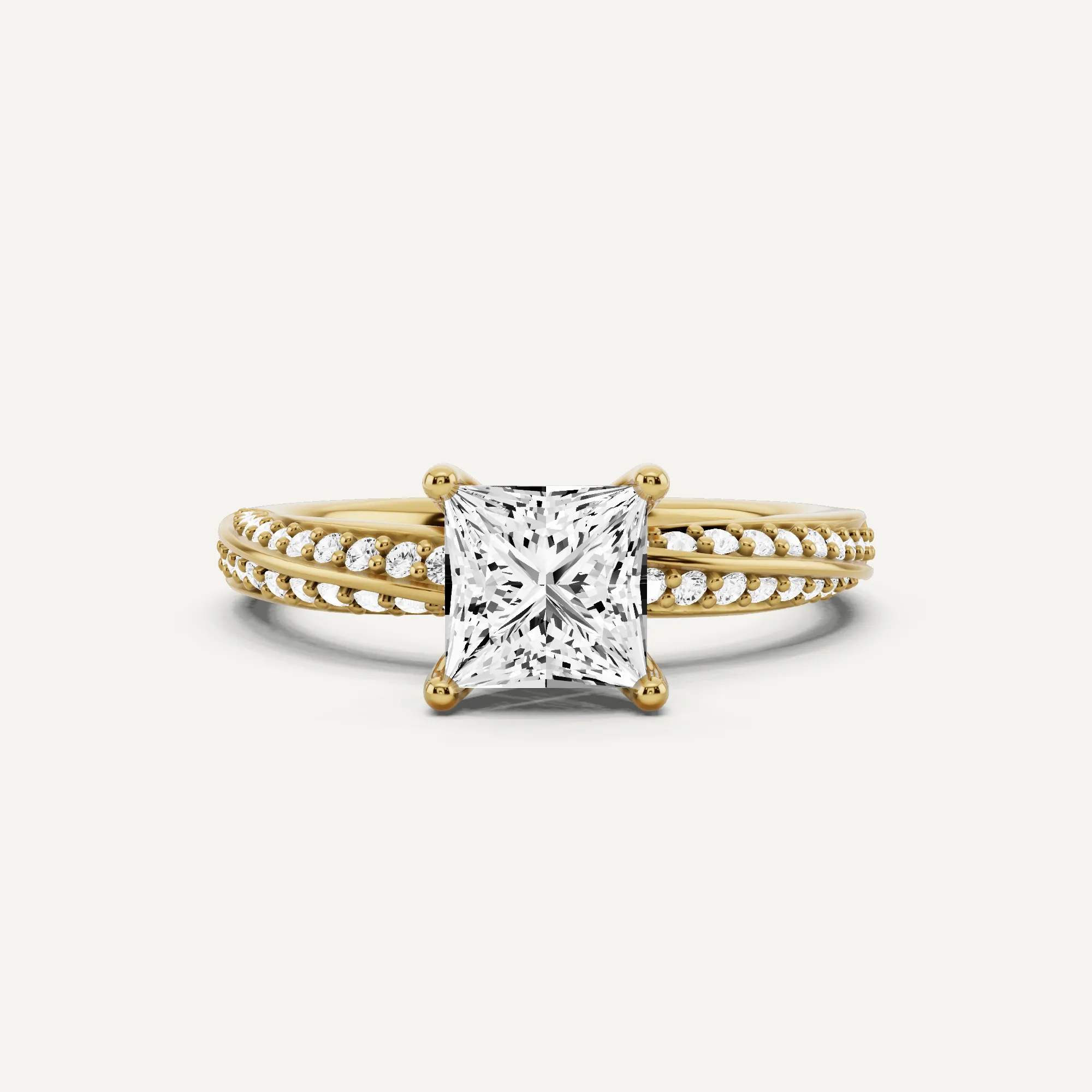1 1/4 ctw Princess Diamond Spiral Twist Side Stone Engagement Ring