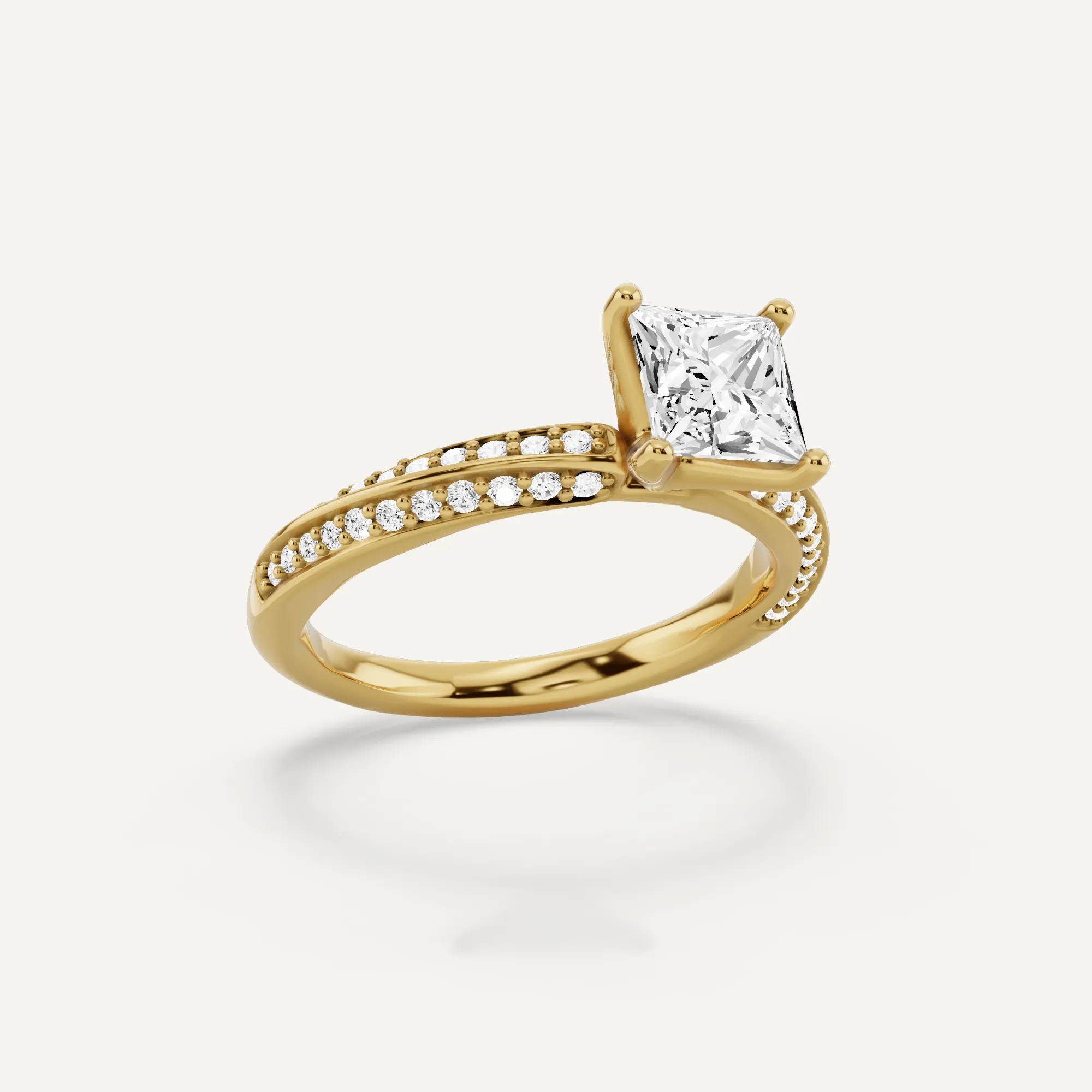 1 1/4 ctw Princess Diamond Spiral Twist Side Stone Engagement Ring