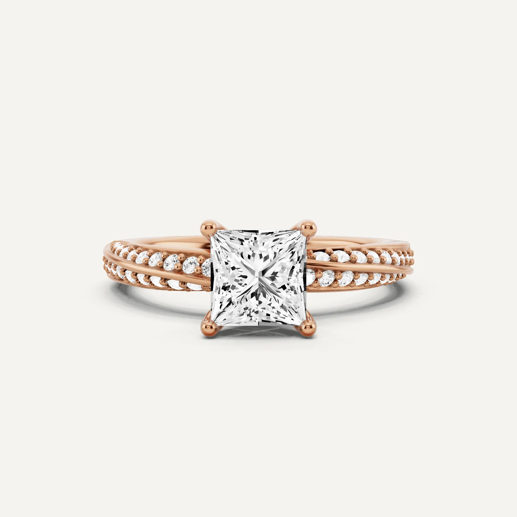 1 1/4 ctw Princess Diamond Spiral Twist Side Stone Engagement Ring
