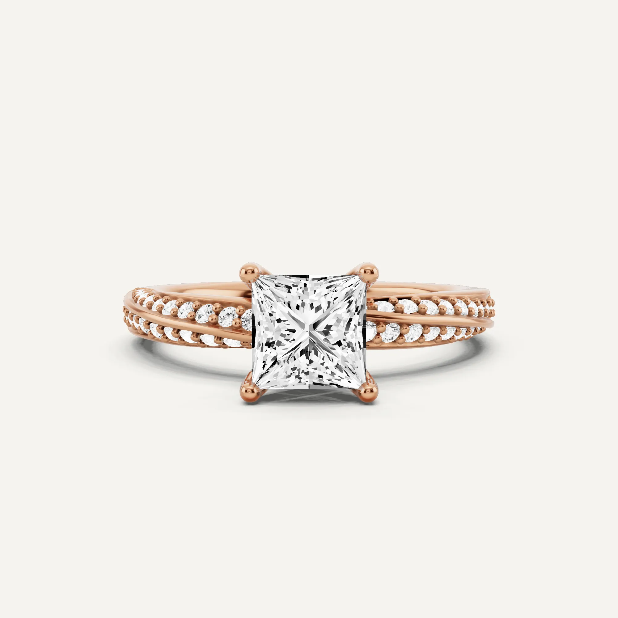 1 1/4 ctw Princess Diamond Spiral Twist Side Stone Engagement Ring