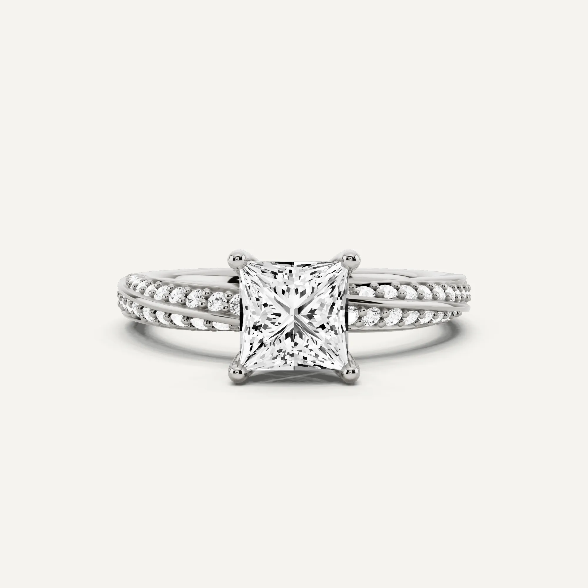 1 1/4 ctw Princess Diamond Spiral Twist Side Stone Engagement Ring