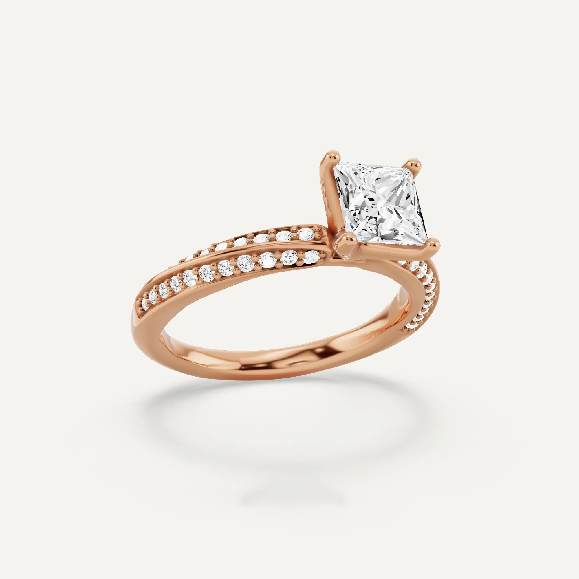 1 1/4 ctw Princess Diamond Spiral Twist Side Stone Engagement Ring