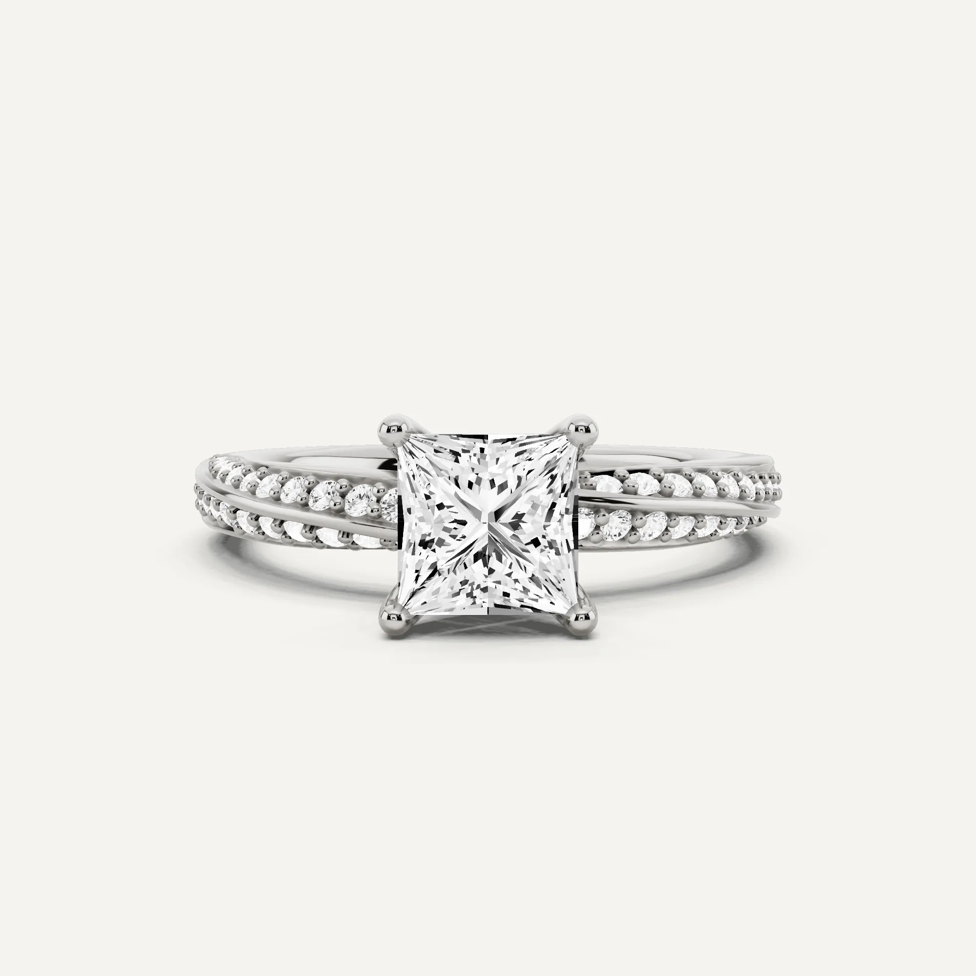 1 1/4 ctw Princess Diamond Spiral Twist Side Stone Engagement Ring