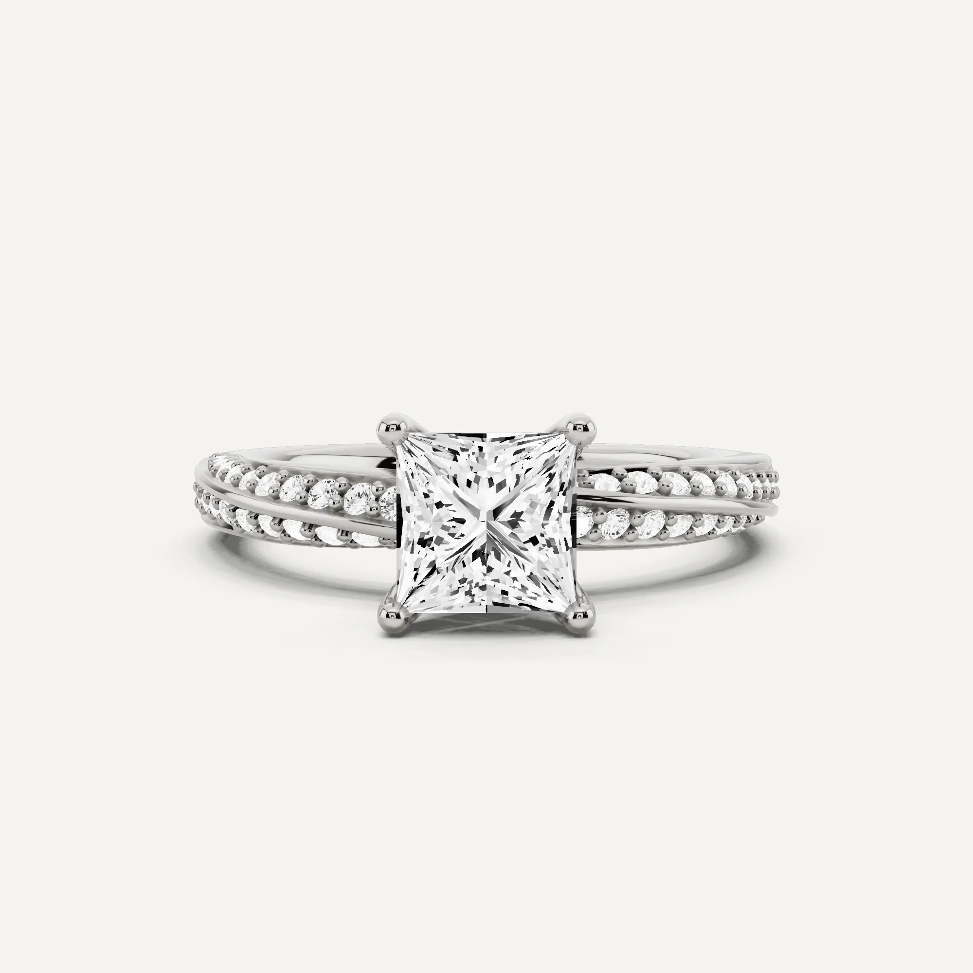 1 1/4 ctw Princess Diamond Spiral Twist Side Stone Engagement Ring