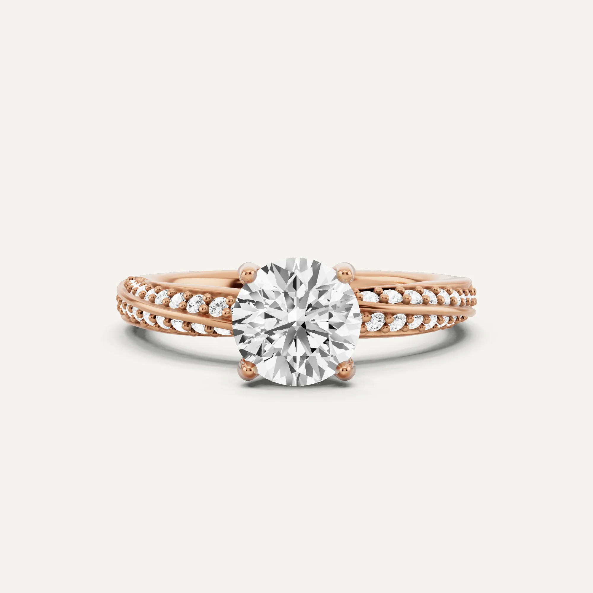1 1/4 ctw Round Diamond Spiral Twist Side Stone Engagement Ring