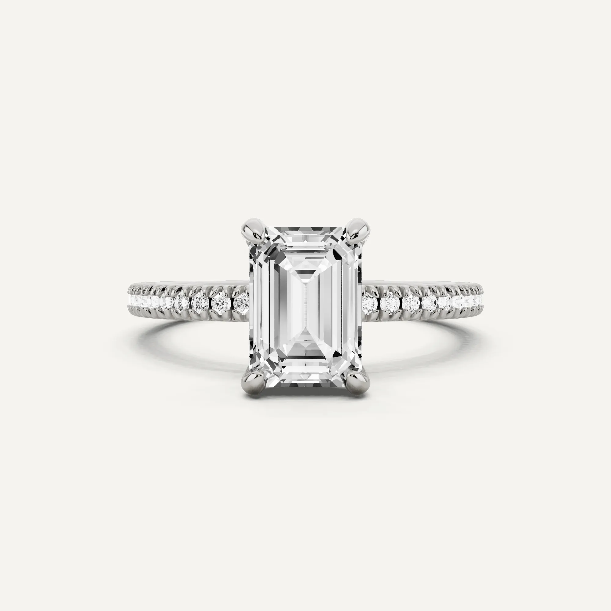 1 2/3 ctw Emerald Diamond Classic Pave Side Stone Engagement Ring