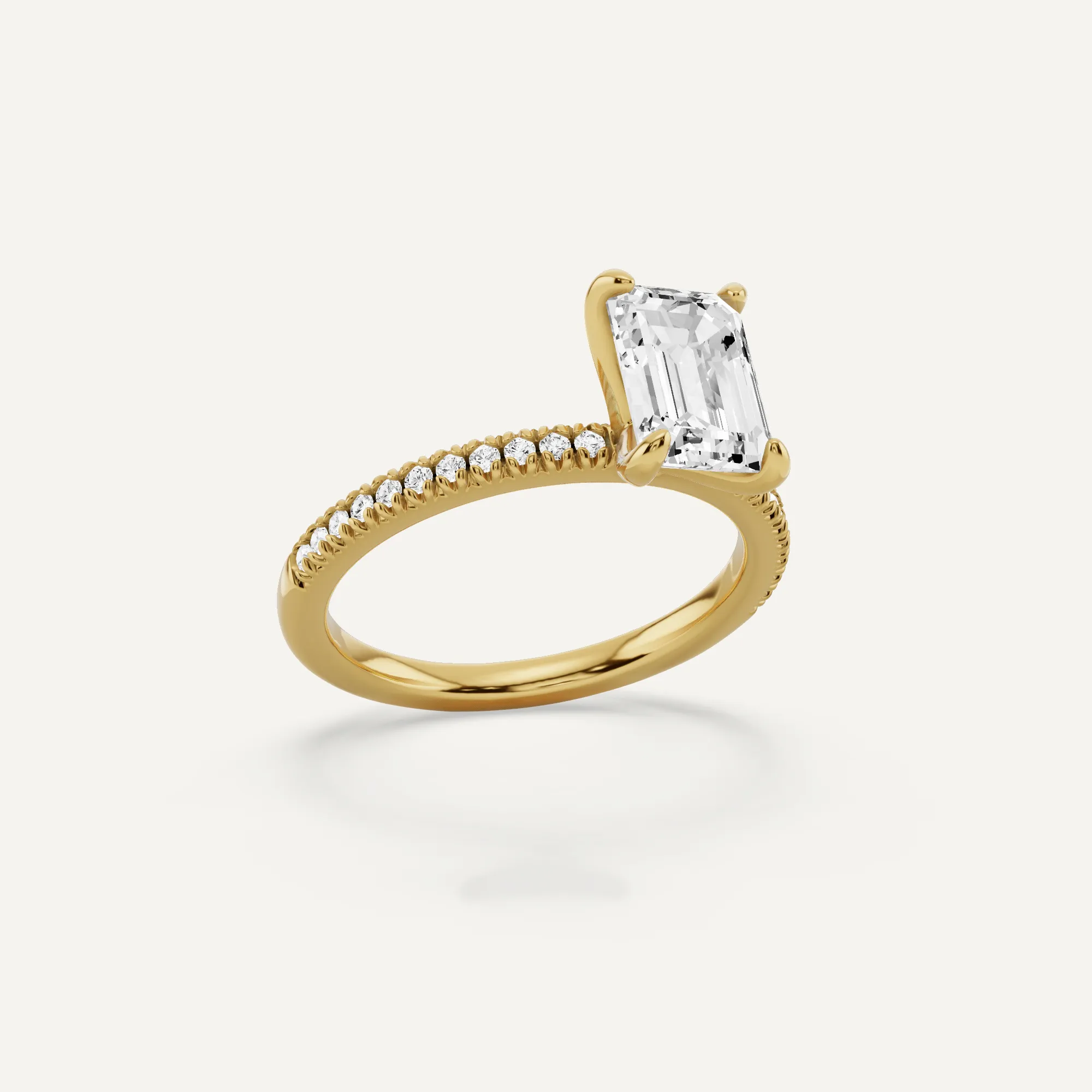 1 2/3 ctw Emerald Diamond Classic Pave Side Stone Engagement Ring