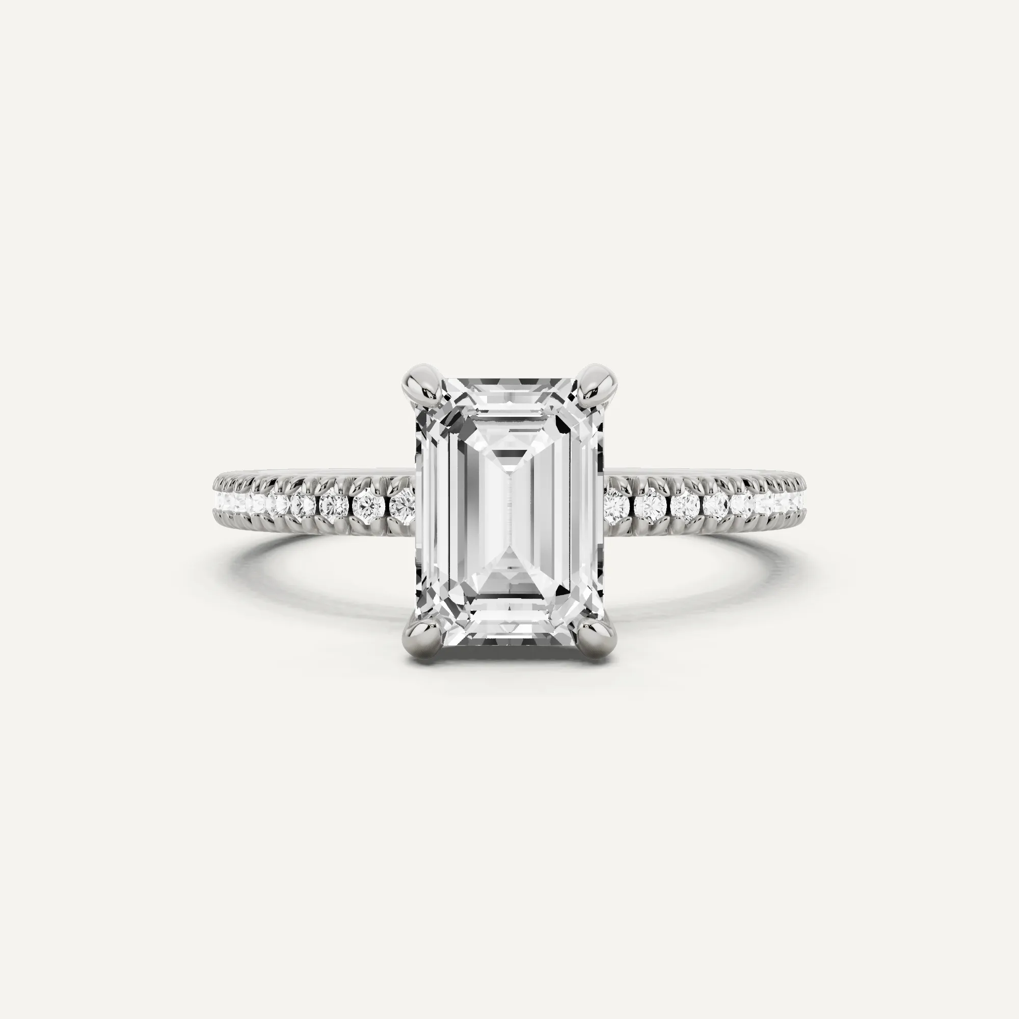 1 2/3 ctw Emerald Diamond Classic Pave Side Stone Engagement Ring