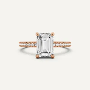 1 2/3 ctw Emerald Diamond Classic Pave Side Stone Engagement Ring
