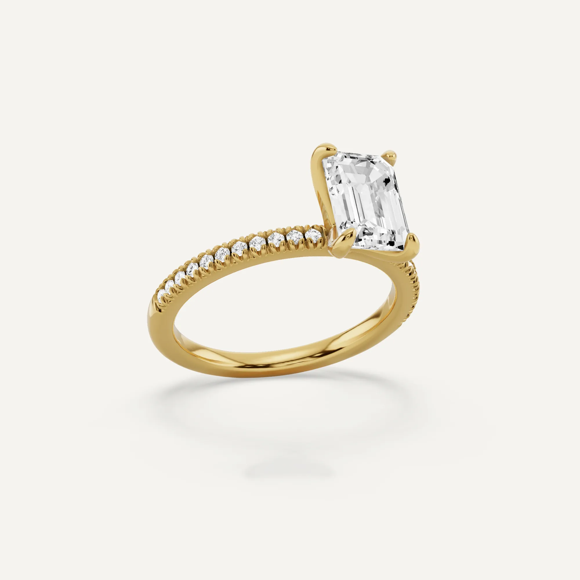 1 2/3 ctw Emerald Diamond Classic Pave Side Stone Engagement Ring