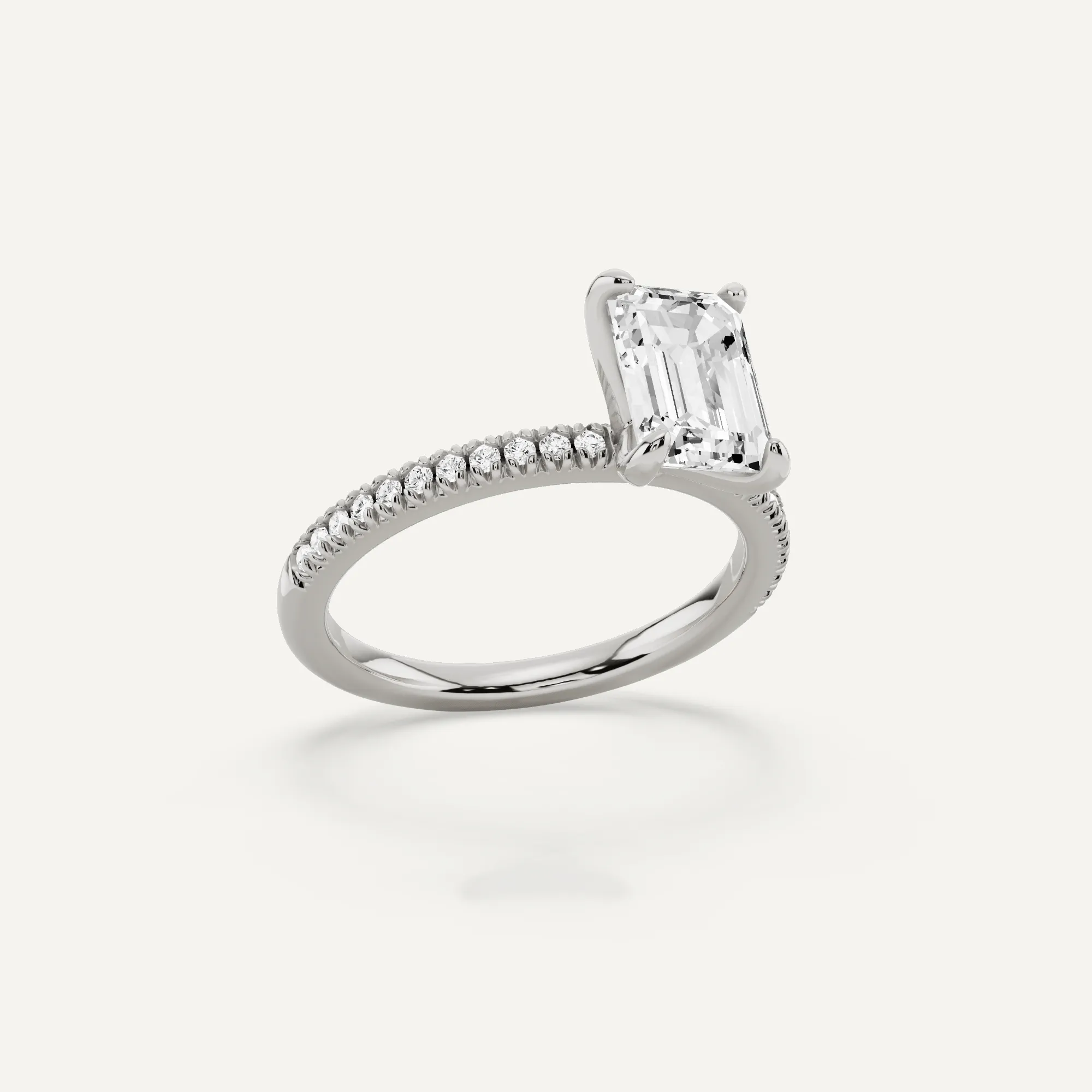 1 2/3 ctw Emerald Diamond Classic Pave Side Stone Engagement Ring
