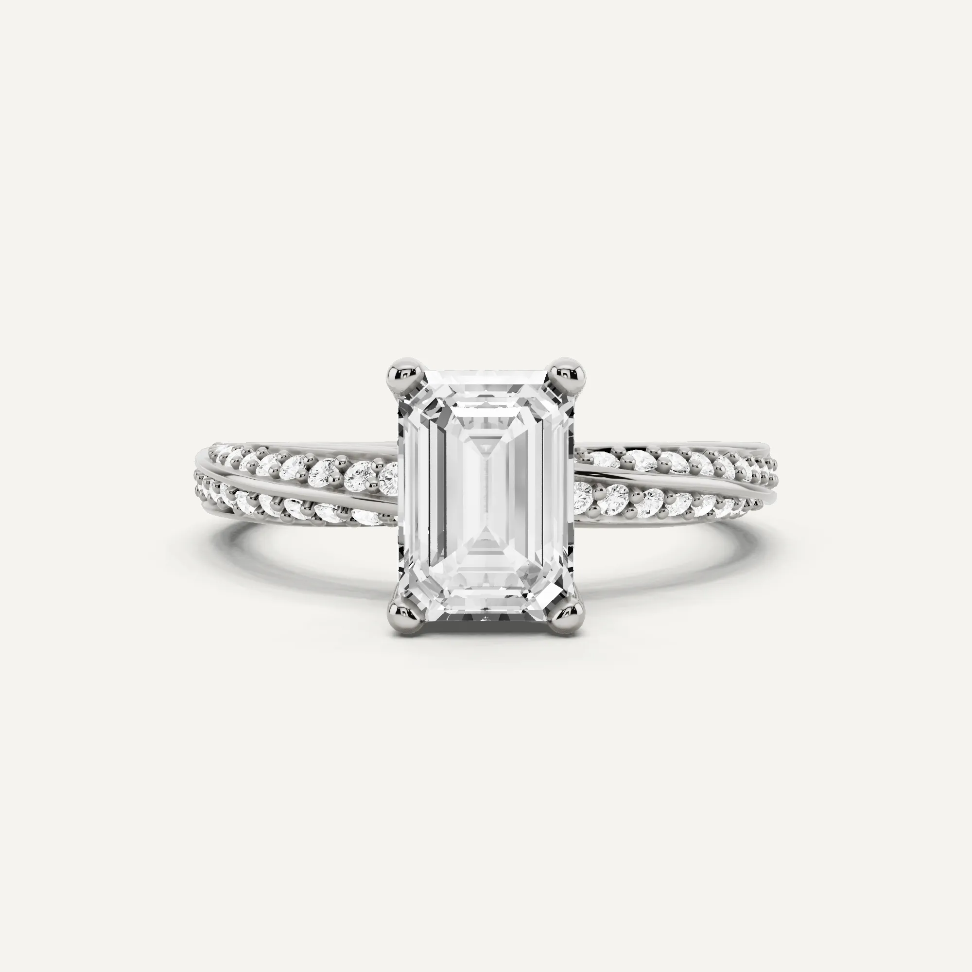1 3/4 ctw Emerald Diamond Spiral Twist Side Stone Engagement Ring